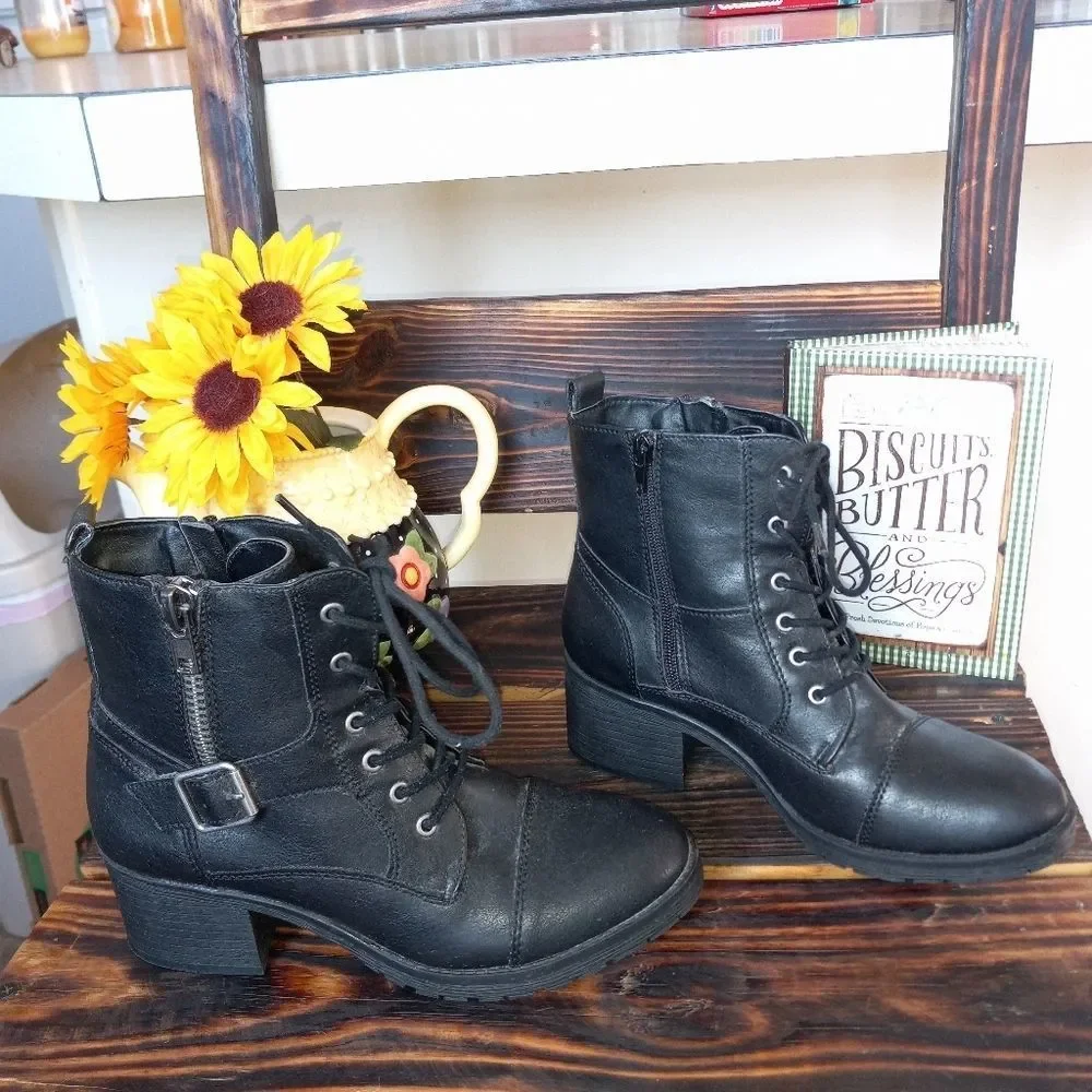 SUGAR Combat Chunky Heel Ankle Boots - Picture 1 of 13